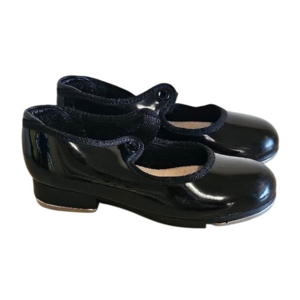 Capezio Kids Black Patent Mary Jane Tap Shoes Tele Tone Taps Size 9M